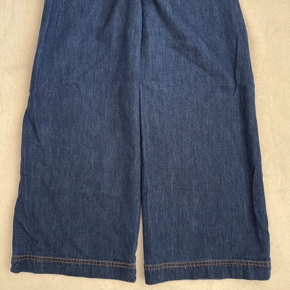 Bebe Girls | Denim Cross Back Flare Wide Leg Overall Jumpsuit Blue (M 10-12) - Picture 9 of 13